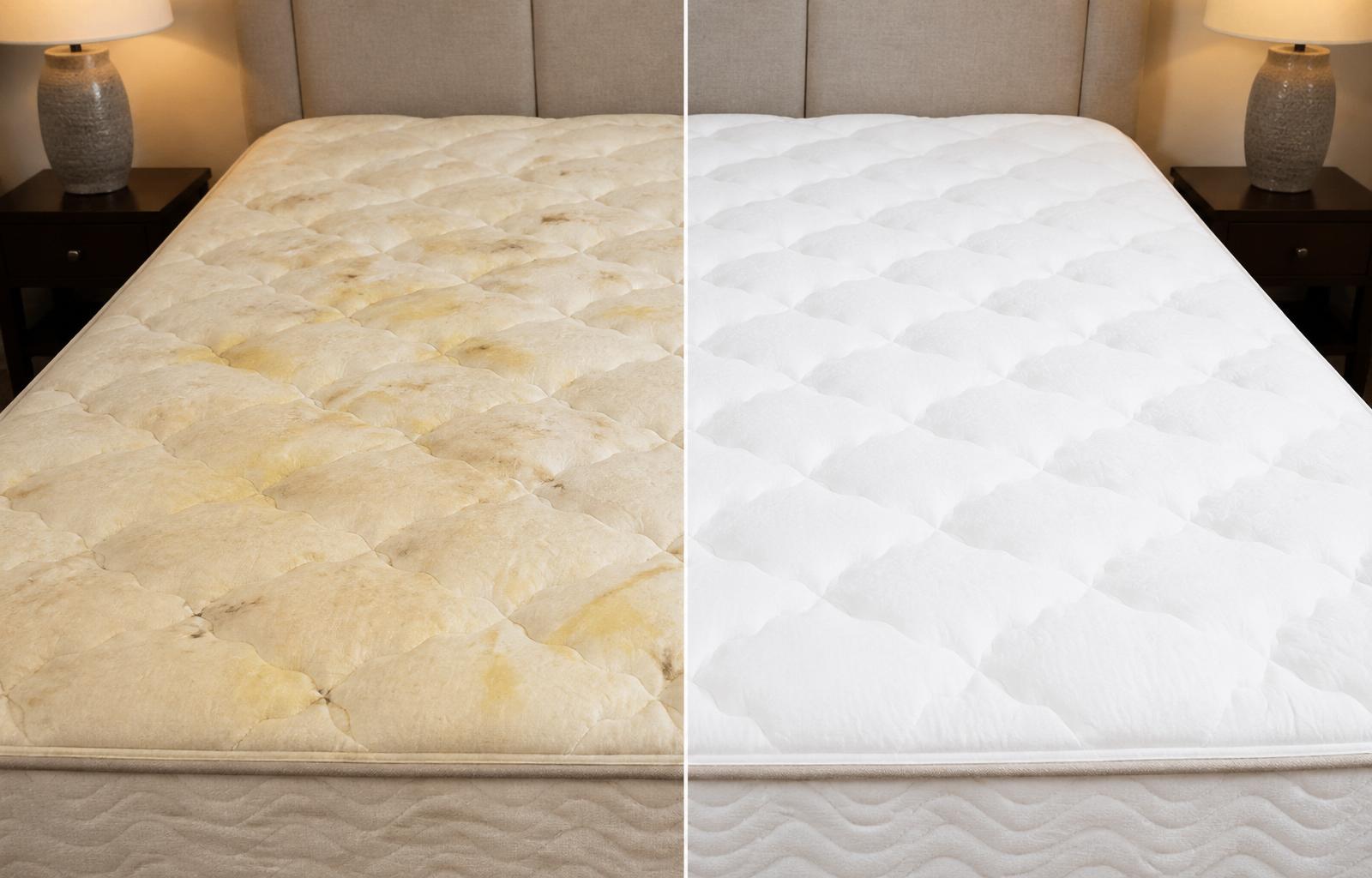 Before and after queen mattress cleaning — sweat, allergens & stains removed in Lancaster NY
