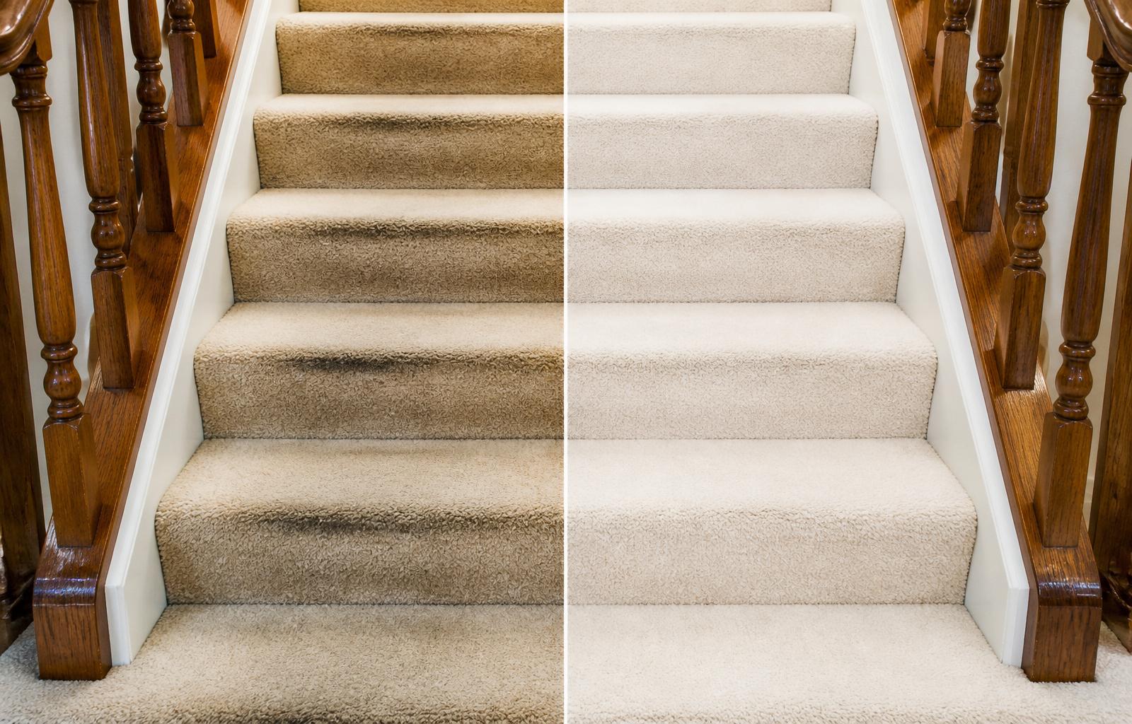 Before and after Stair replacement — professional low-moisture cleaning by WNY Carpet Cleaning, Western New York